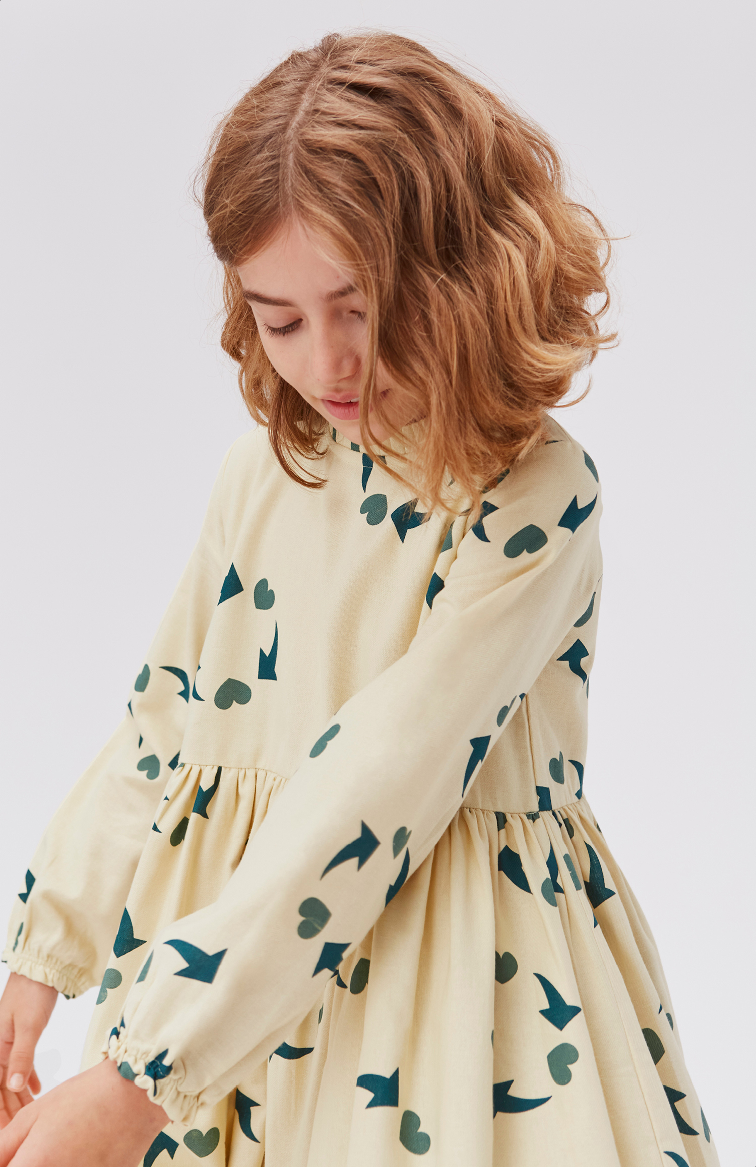 Cami - Green Future - Yellow organic dress with green hearts