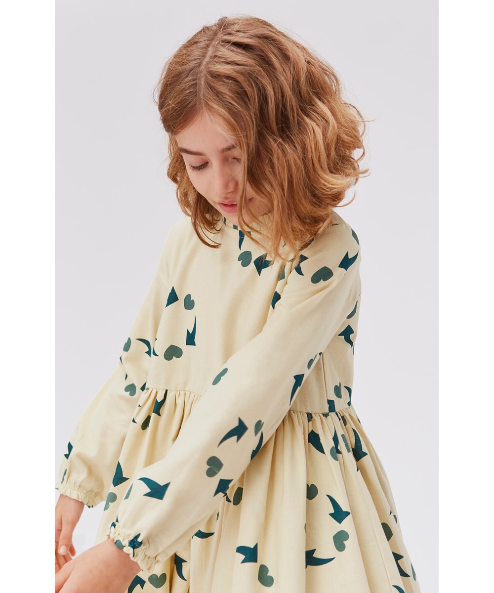 Cami - Green Future - Yellow organic dress with green hearts 