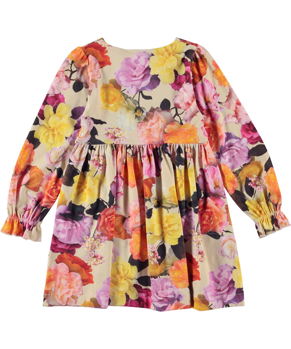 Camie - Rose Garden - Organic, long sleeve jersey dress in rose print 