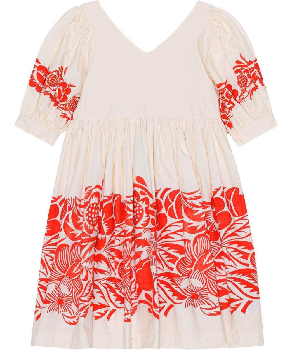 Camilo - Folklore - White dress in organic cotton with floral print 