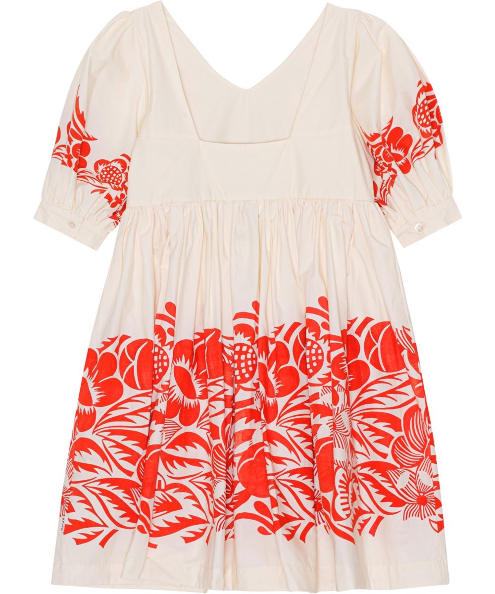 Camilo - Folklore - White dress in organic cotton with floral print 