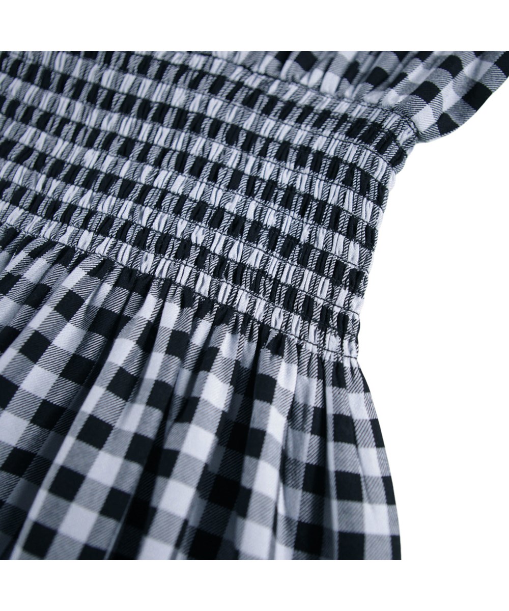 Camira - Moon Gingham - Long-sleeved blue checkered dress for children made of viscose.