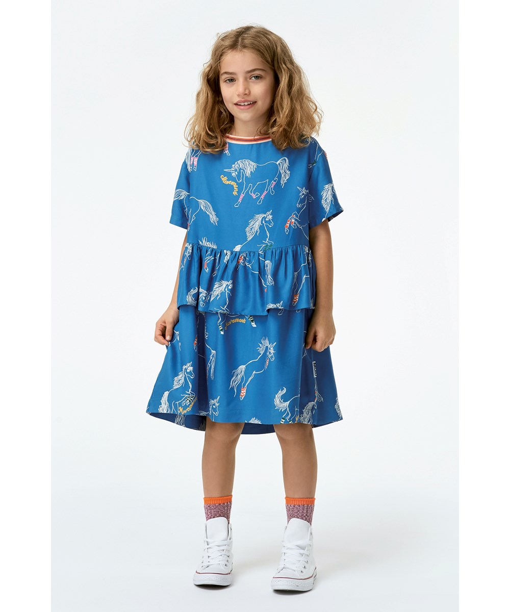 Cammy - Sporty Unicorns - Blue dress with unicorn print