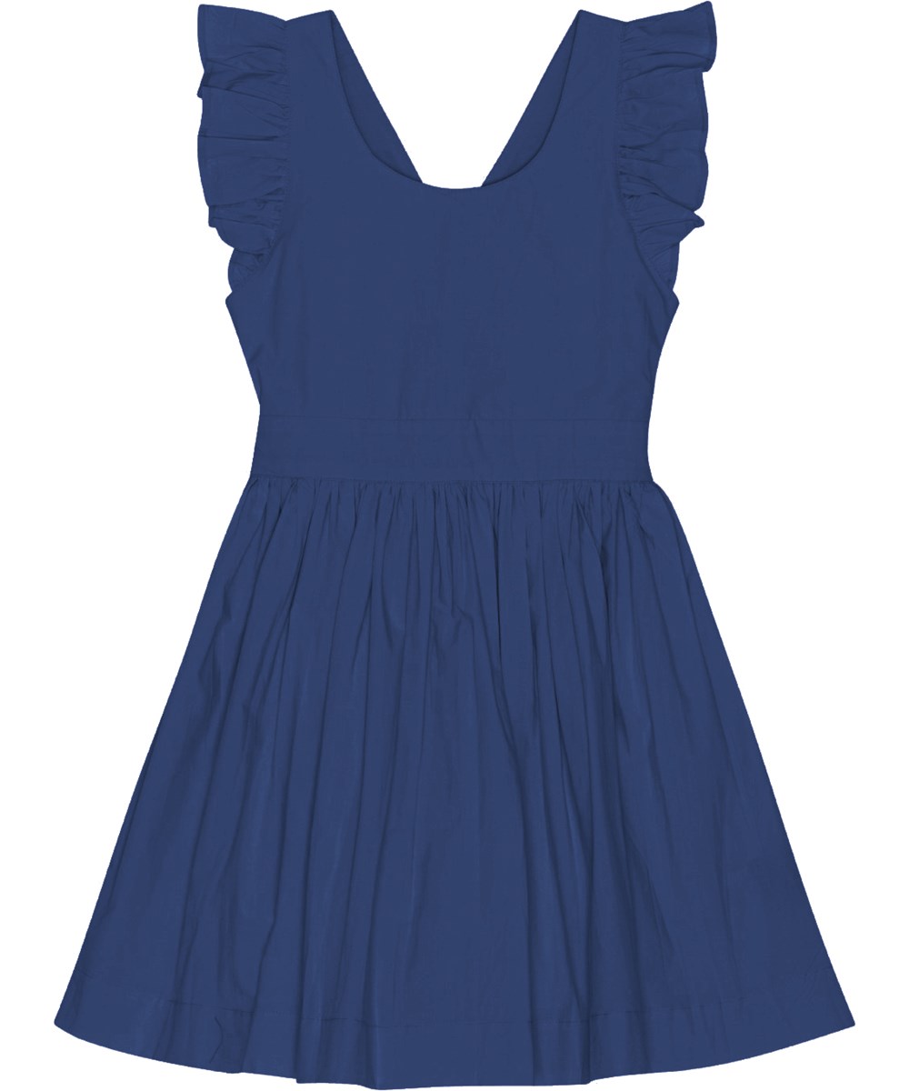 Candidi - Ink Blue - Dark blue dress in organic cotton with open back 