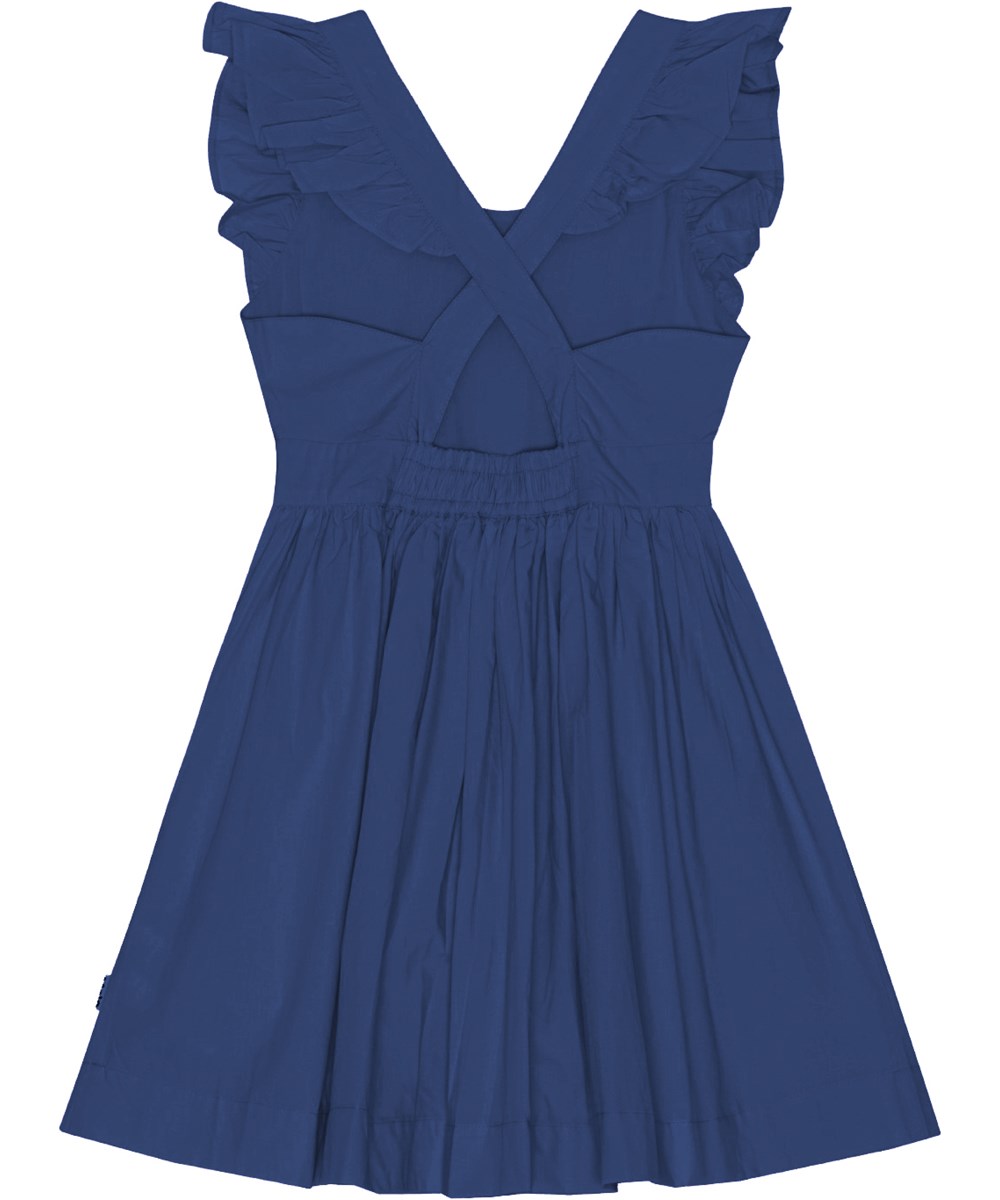 Candidi - Ink Blue - Dark blue dress in organic cotton with open back 