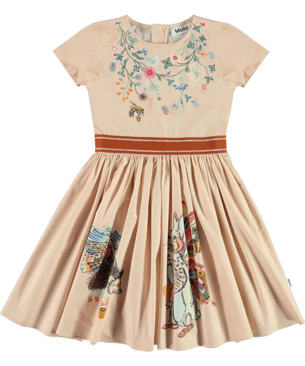 Candy - Hedge Animals - Pink organic dress with rabbit and porcupine