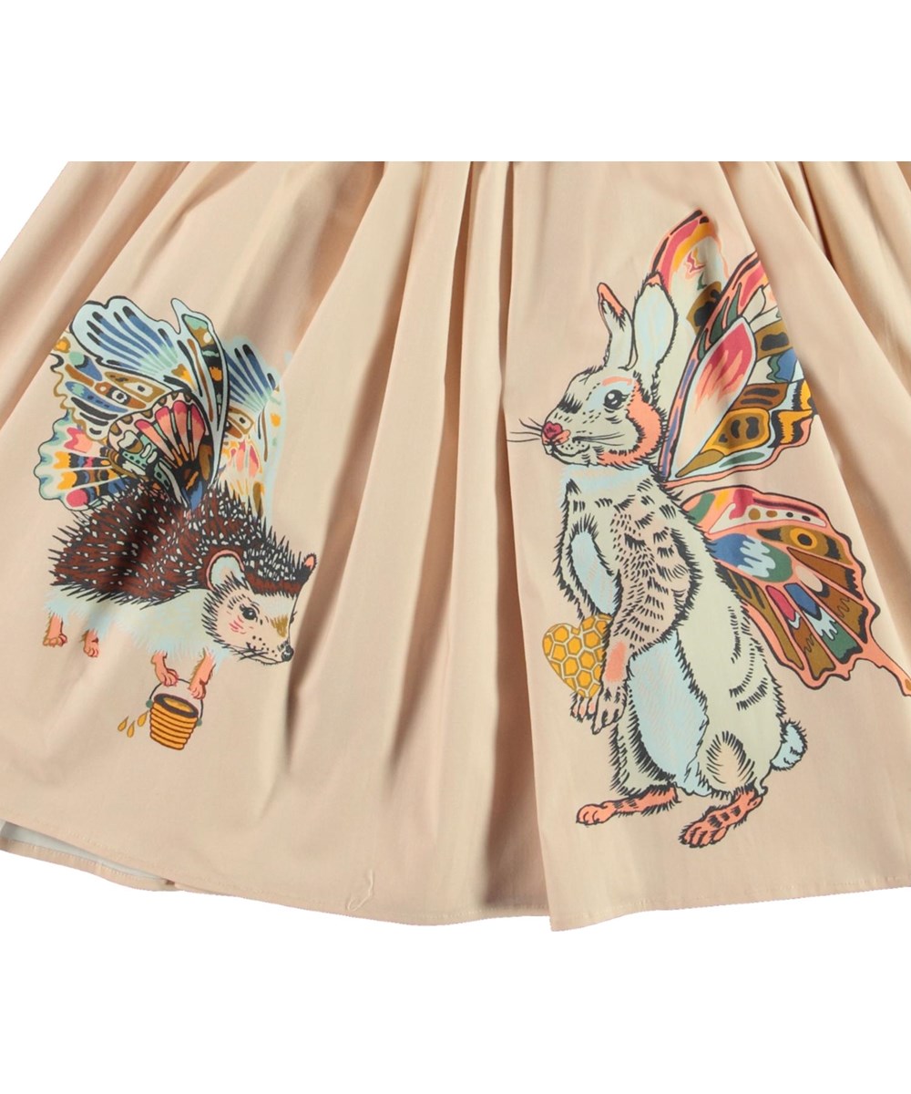 Candy - Hedge Animals - Pink organic dress with rabbit and porcupine