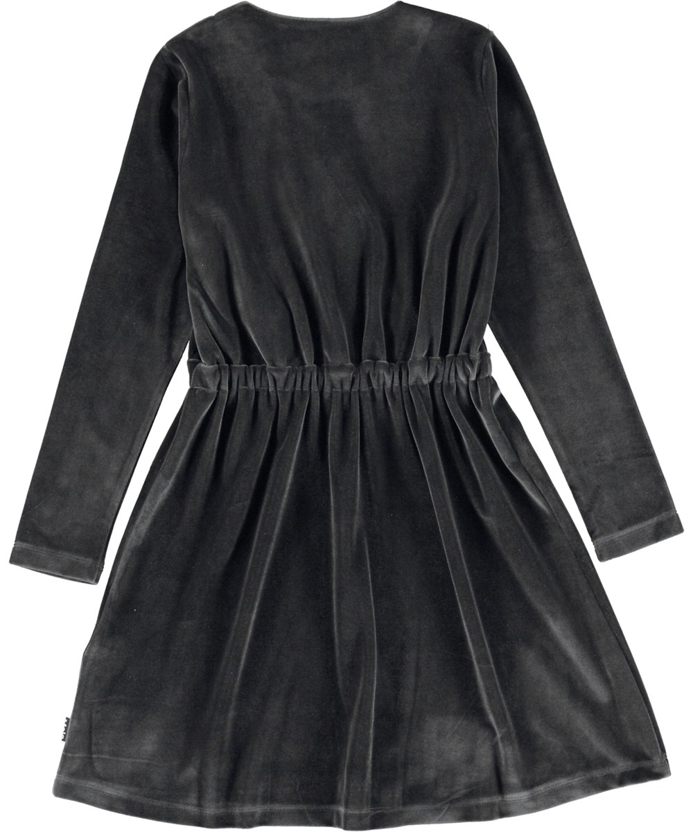 Caprice - Space Grey - Dark grey velour wrap around dress