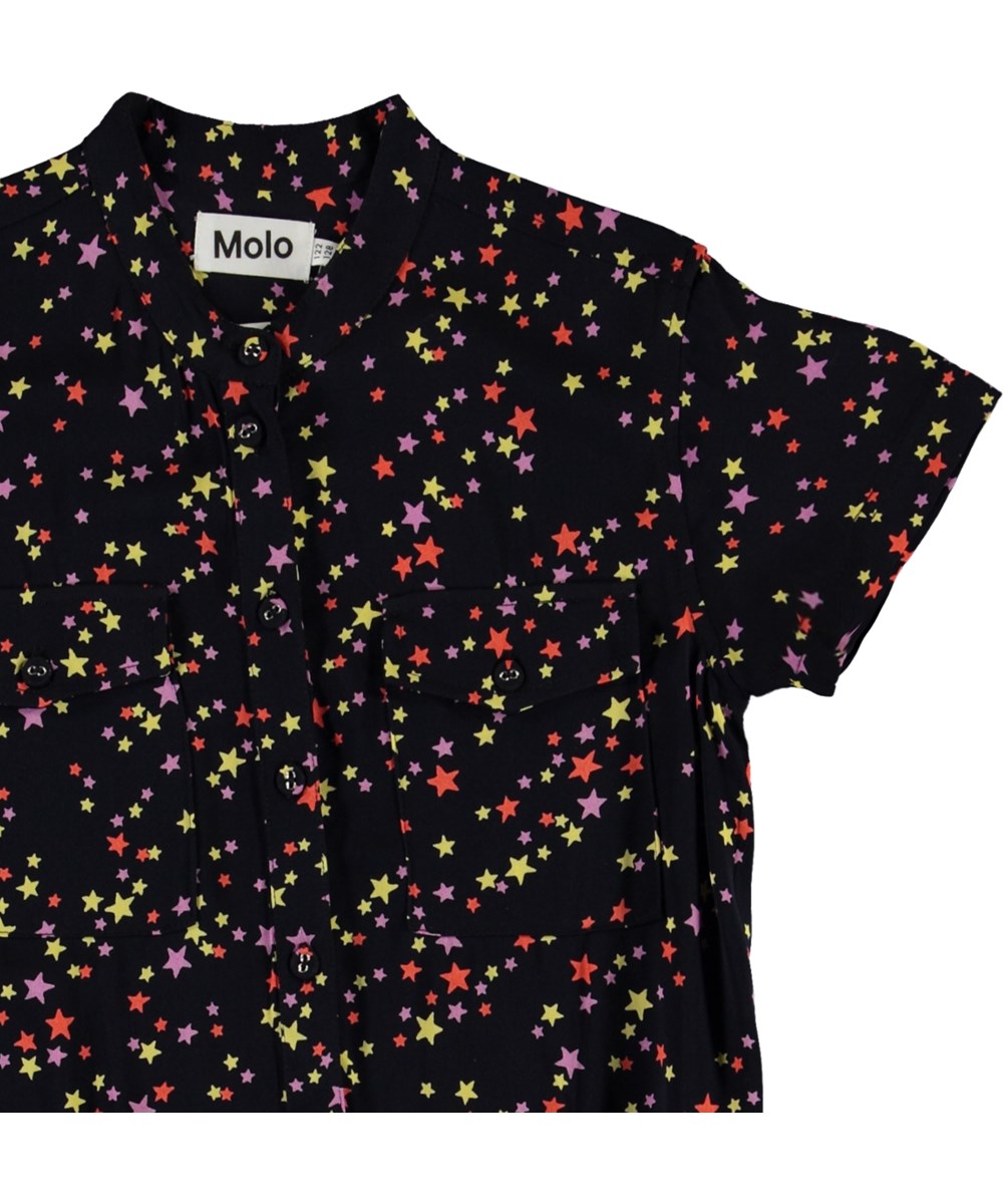 Caris - Starry Sky - Black shirt dress with star print