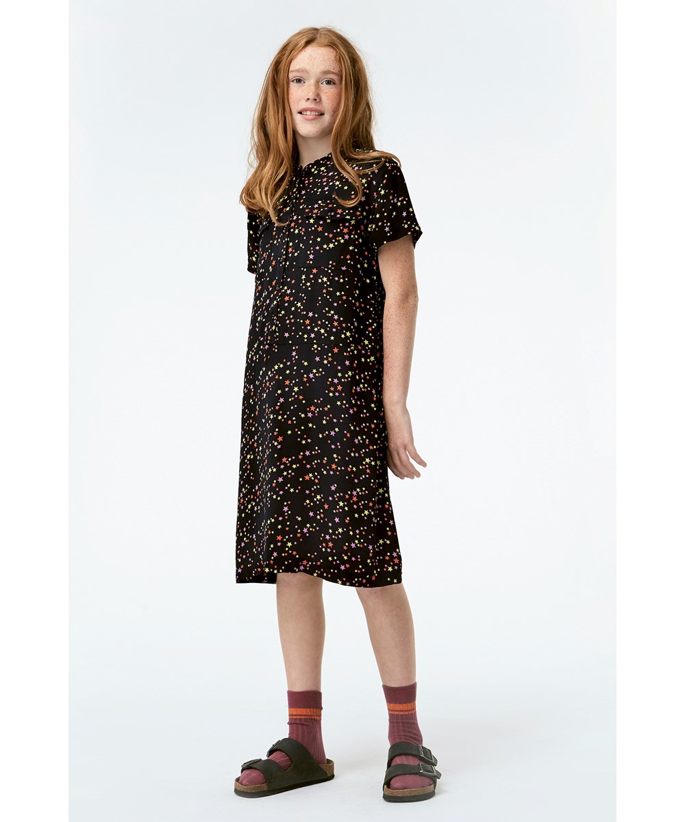 Caris - Starry Sky - Black shirt dress with star print