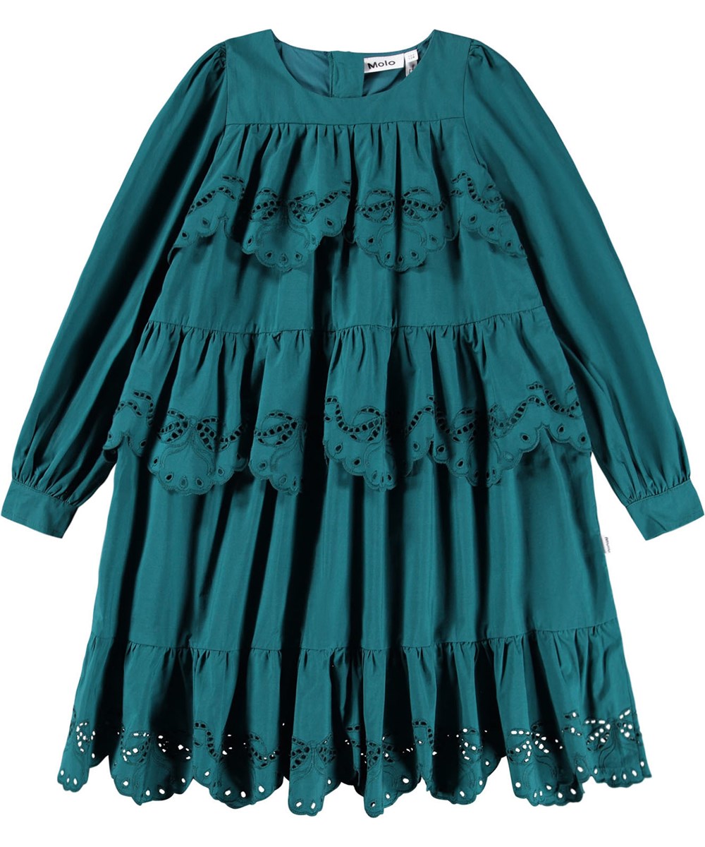 Carisma - Cosmic Green - Knee-length green dress for children made of organic cotton poplin.