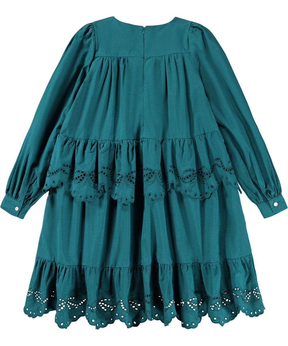 Carisma - Cosmic Green - Knee-length green dress for children made of organic cotton poplin.
