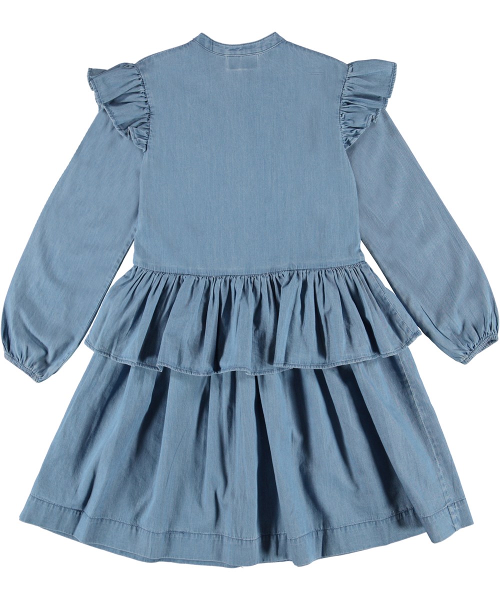 Carisma - Washed Chambrey - Blue denim dress with peplum and ruffle edge