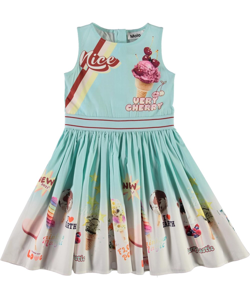 Carli - Icecream Shop - Blue organic dress with ice cream print