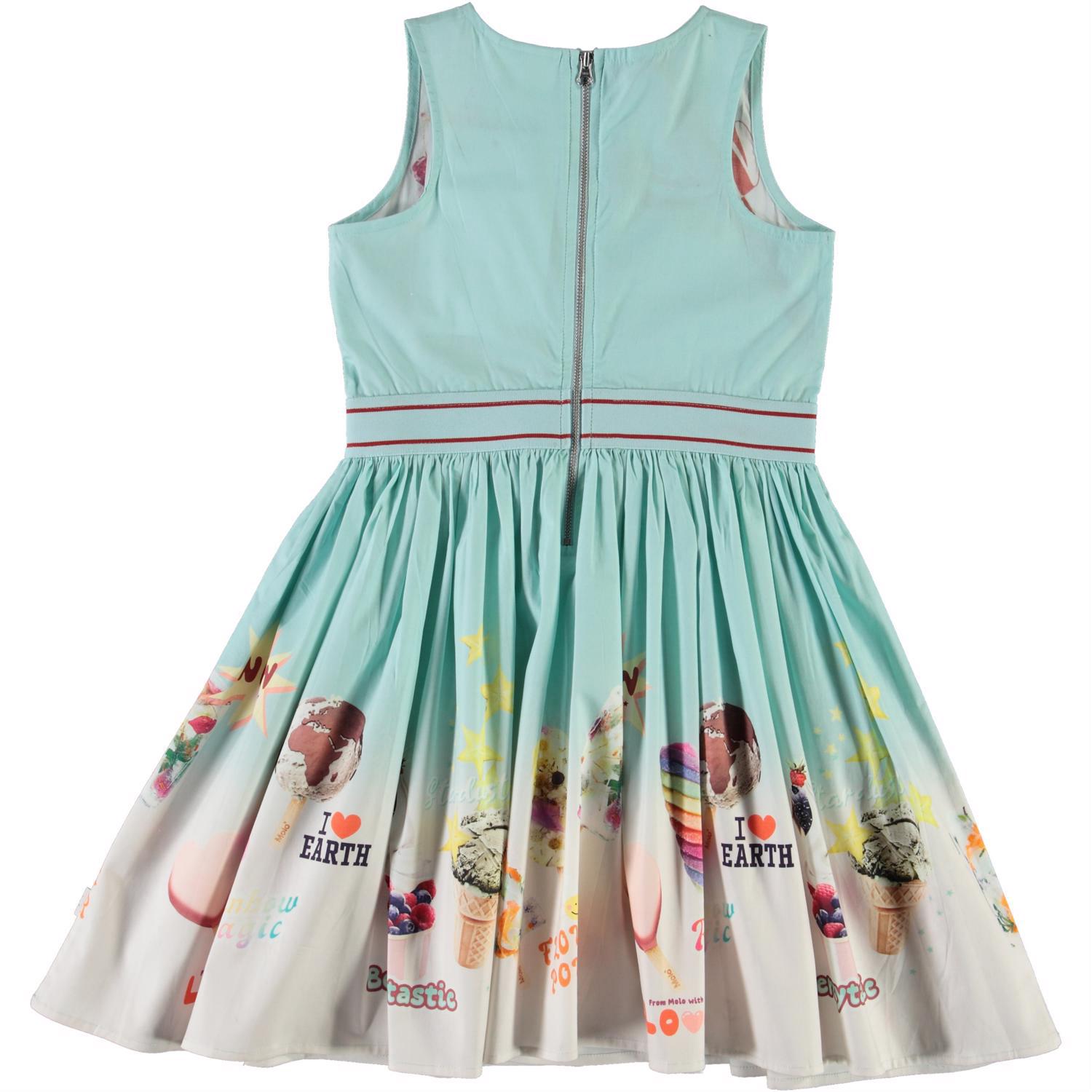 Carli - Icecream Shop - Blue organic dress with ice cream print - Molo, image size:1000x1200