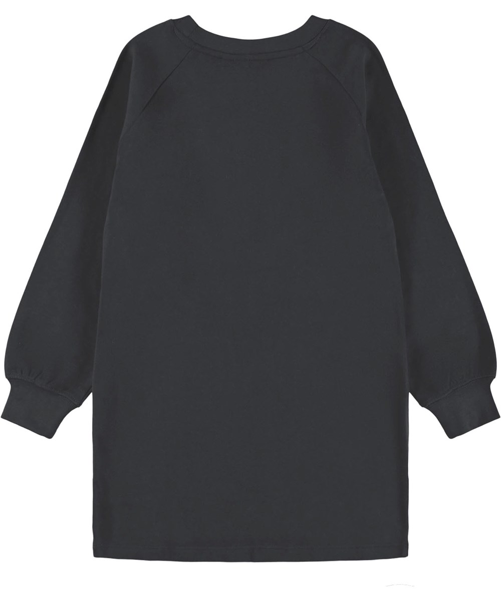 Carola - Black - Long-sleeved black sweatshirt dress made of brushed organic cotton.