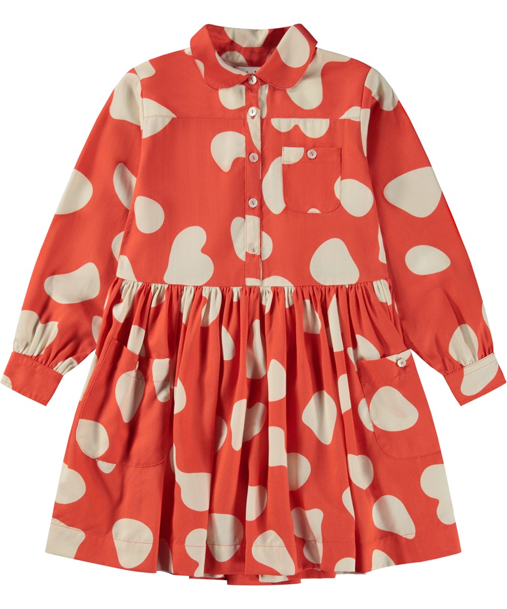 Carolyn - Amanita - Red knee length shirtdress in all over Fly Agaric print