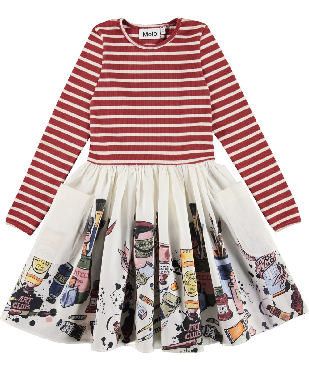 Casie - Be Creative - Red and white organic dress with a paint brush print 