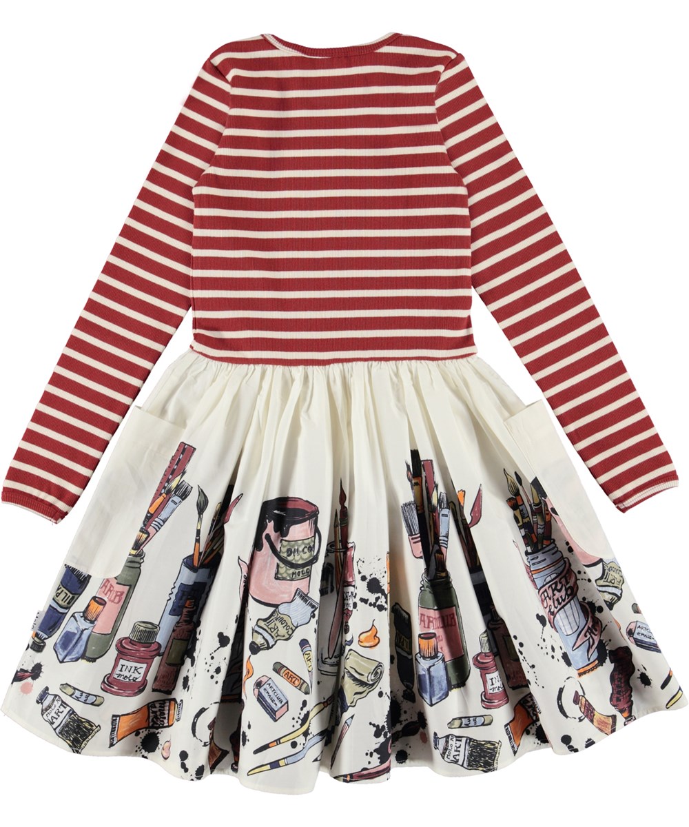 Casie - Be Creative - Red and white organic dress with a paint brush print 
