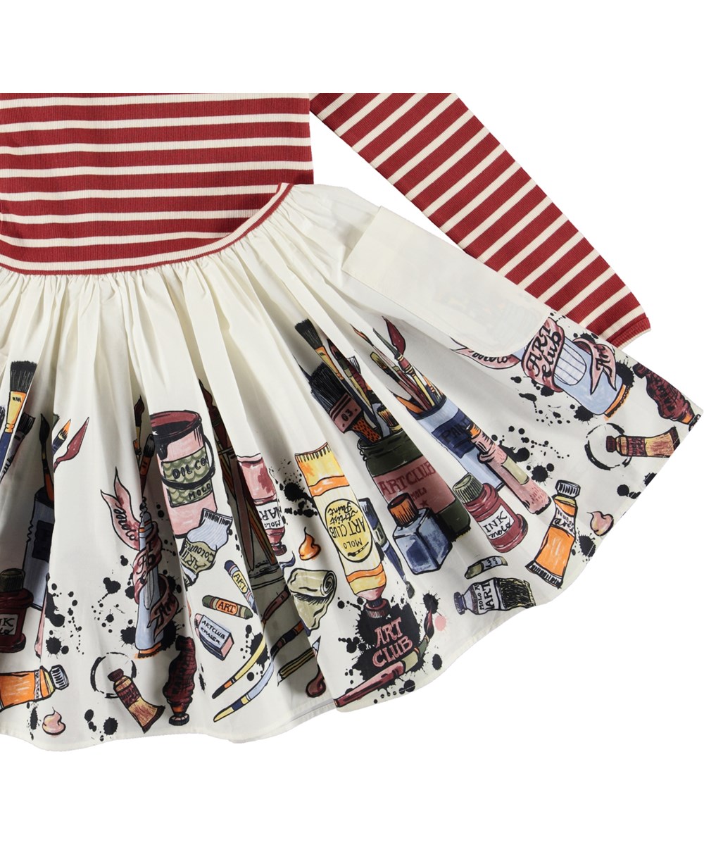 Casie - Be Creative - Red and white organic dress with a paint brush print 