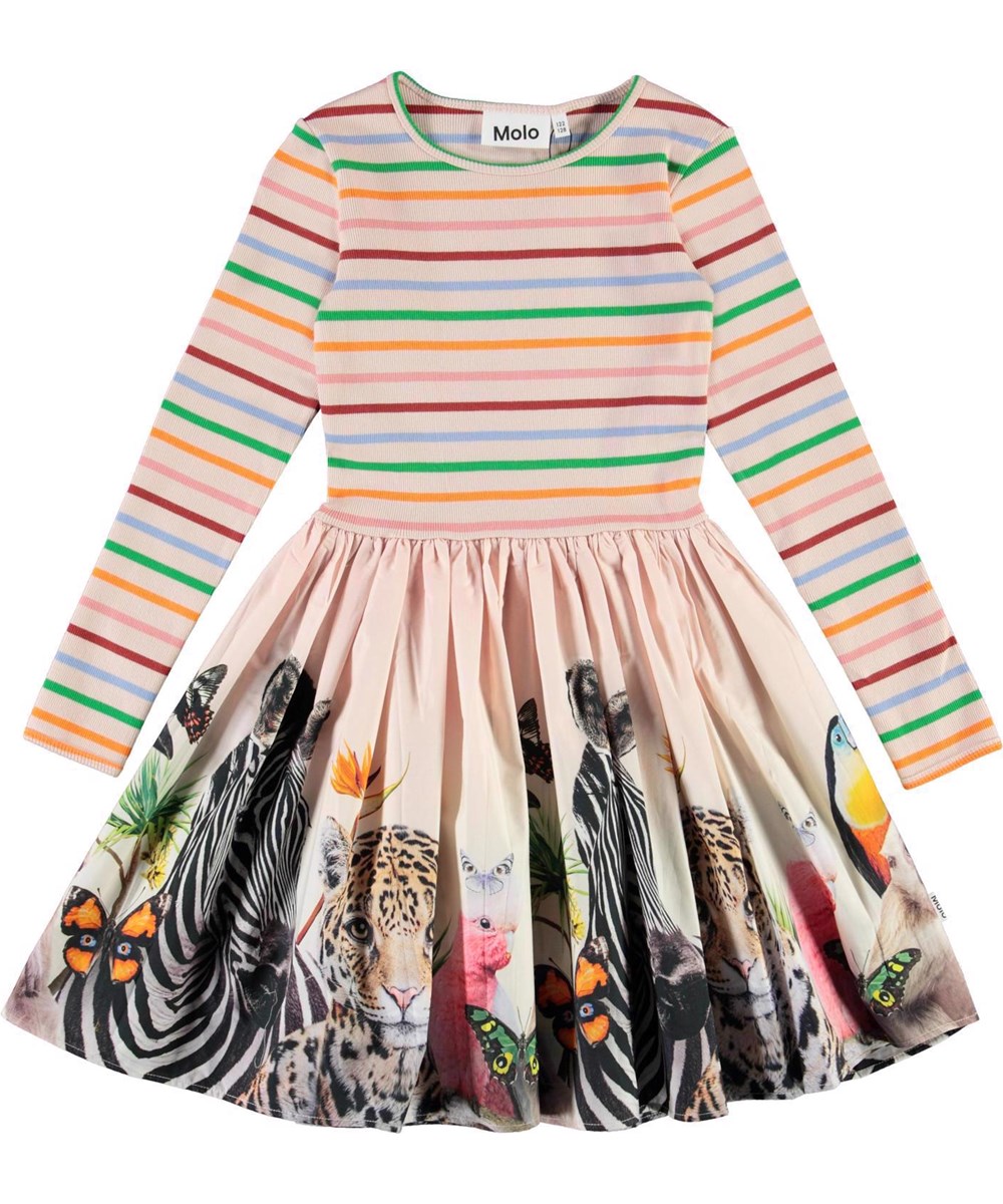 Casie - Jungle Friends - Pink organic dress with a print of animals 