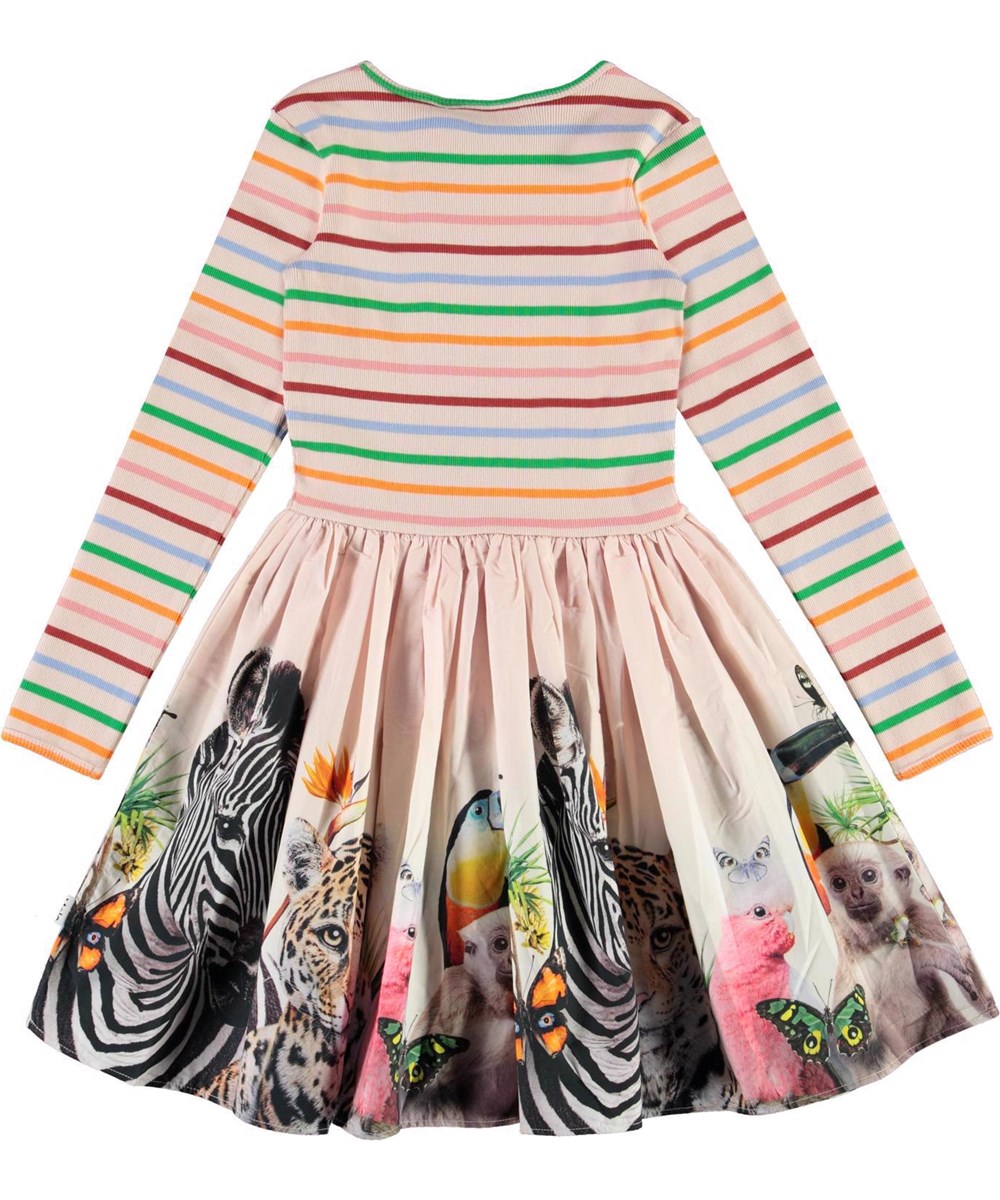 Casie - Jungle Friends - Pink organic dress with a print of animals 