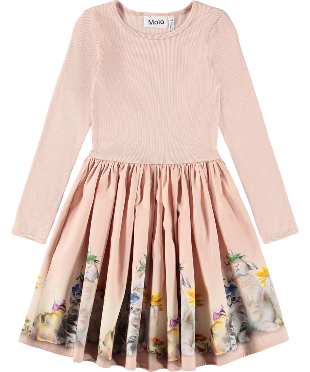 Casie - Photobooth - Pink dress for children made of soft, organic cotton with long sleeves 