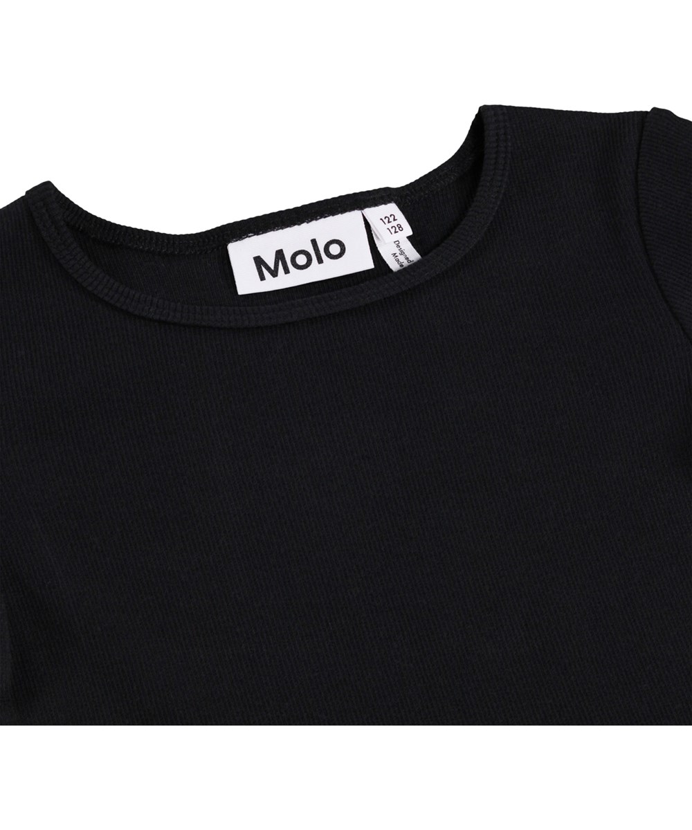 Casie - Rainbow Petals - Black dress for children made of soft, organic cotton with long sleeves 