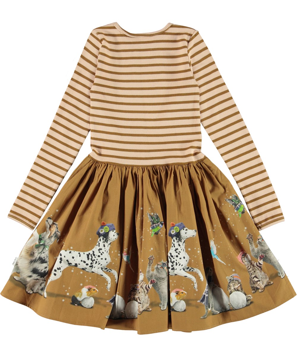 Casie - Snow Games - Brown organic dress with animal print