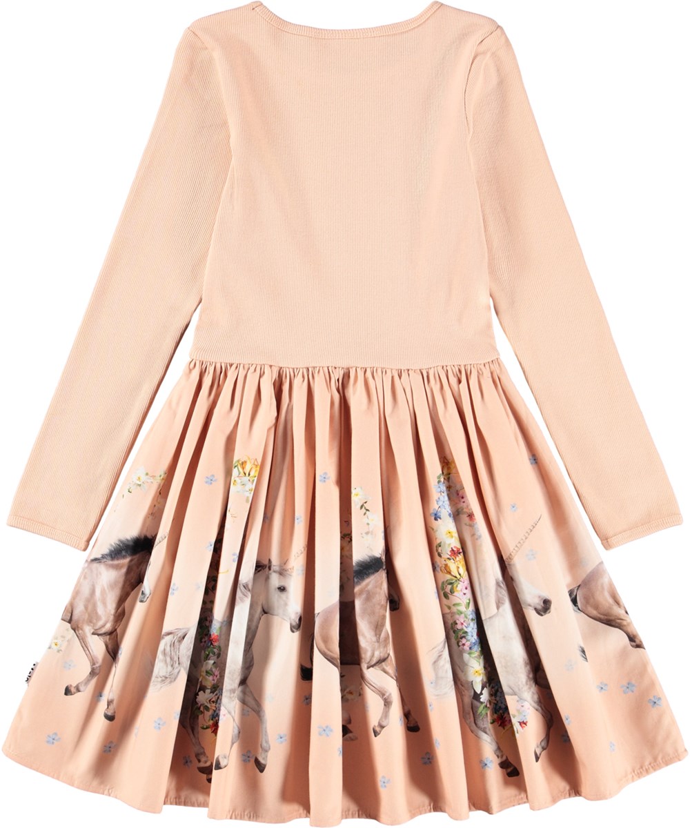 Casie Warm - Universal Flora - Long-sleeved cream-coloured dress for children made of organic cotton with a skirt made of brushed cotton flannel.