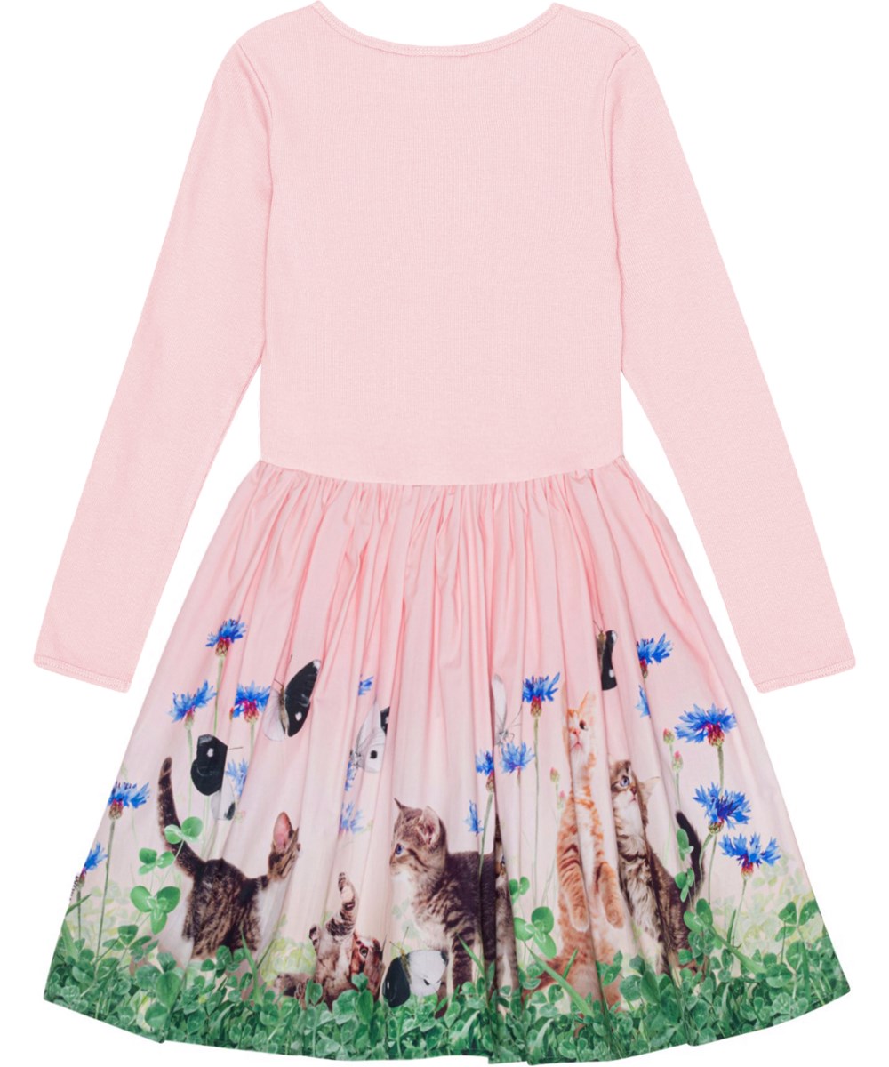 Casie - Yin Yang Kitten - Pink, Long sleeve dress with circular skirt in organic cotton