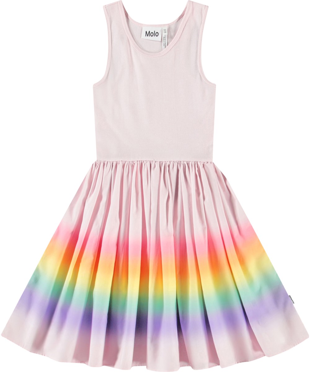 Cassandra - Fading Sunset - Pink dress for children in organic cotton with a snug ribbed jersey top and poplin skirt.