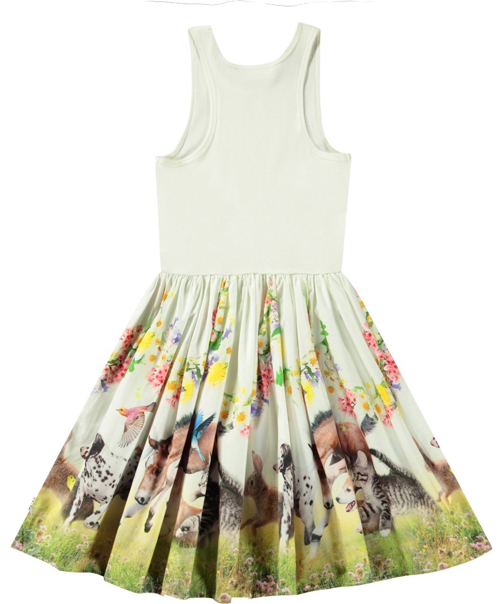 Cassandra - Joy Run - Off-white dress for children in organic cotton with a snug ribbed jersey top and poplin skirt.