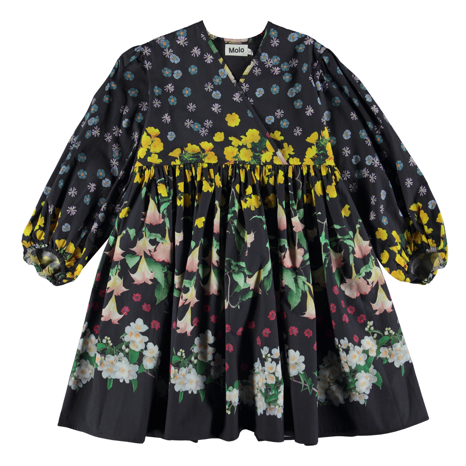 Cassida - Flower Rain - Blue knee length organic full dress
