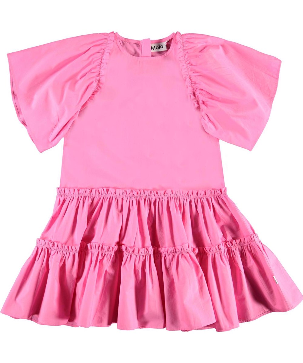 Cat - Bubblegum - Pink, organic poplin dress with puff sleeves