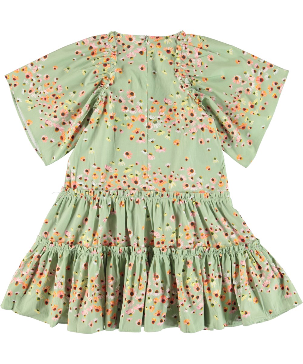 Cat - Echinacea Mini - Green organic dress with floral print