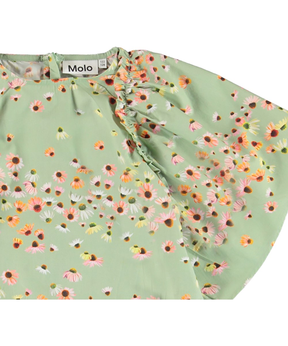 Cat - Echinacea Mini - Green organic dress with floral print
