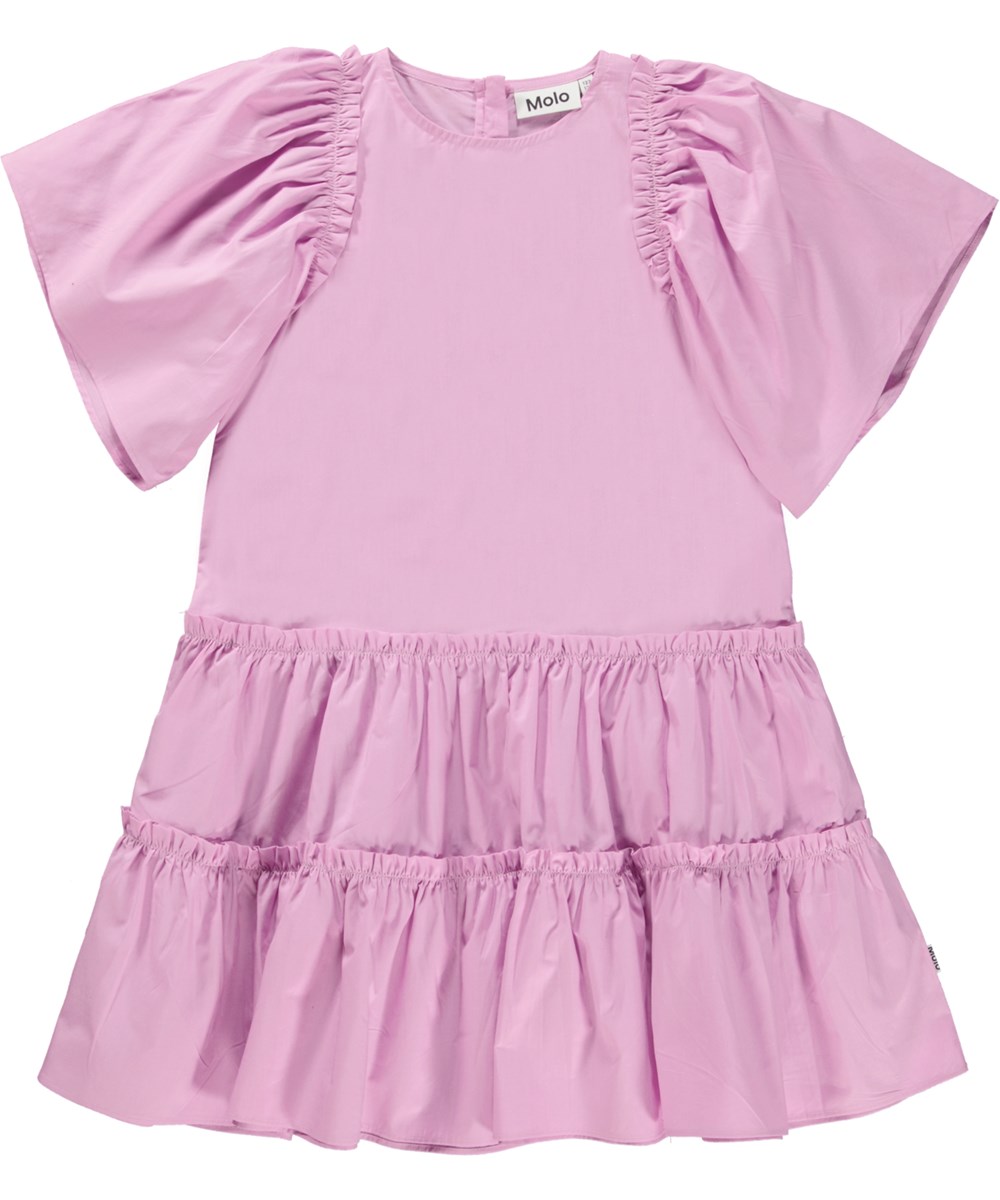 Cat - Wild Orchid - Pink organic dress with sewn on ruffles