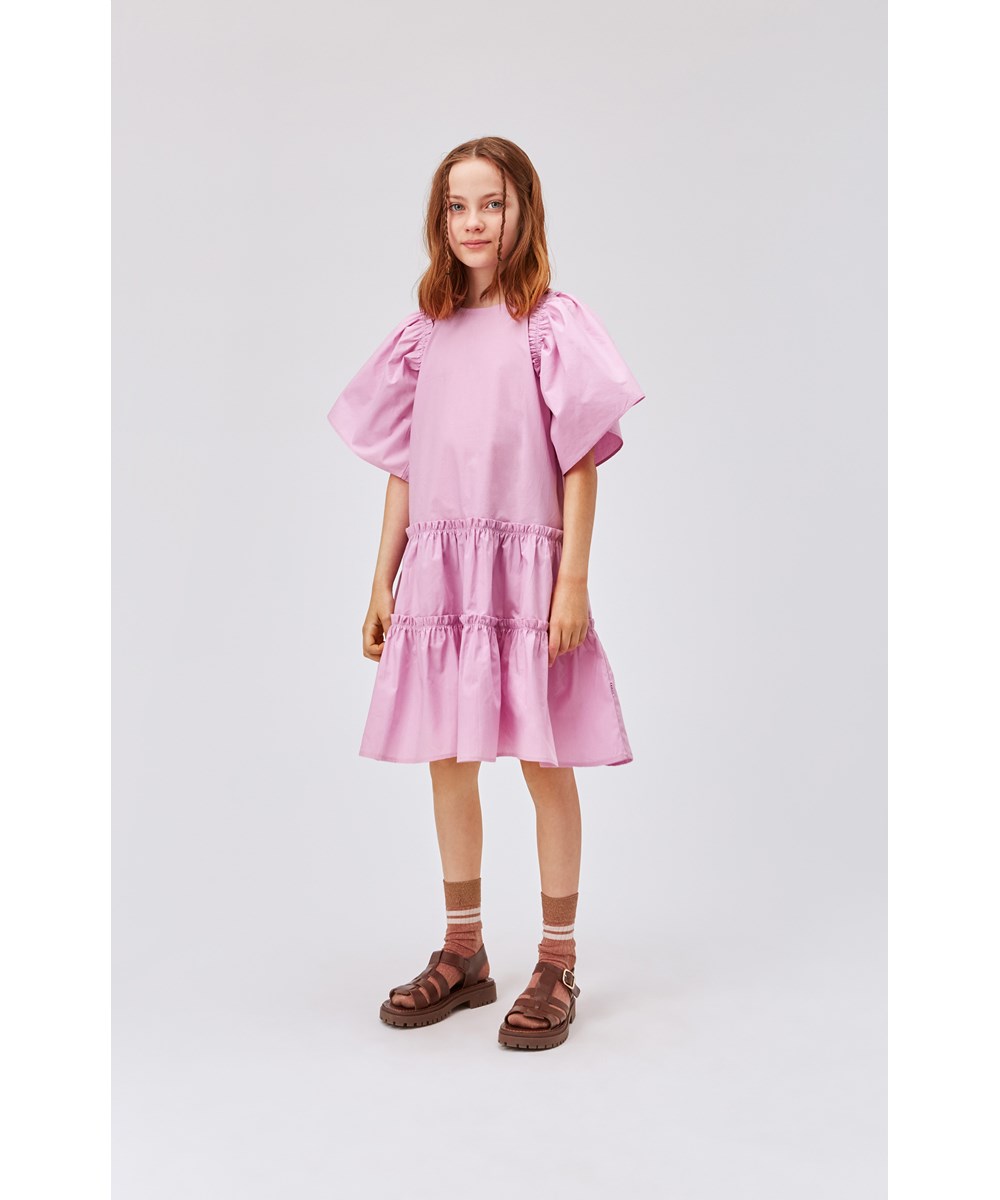 Cat - Wild Orchid - Pink organic dress with sewn on ruffles