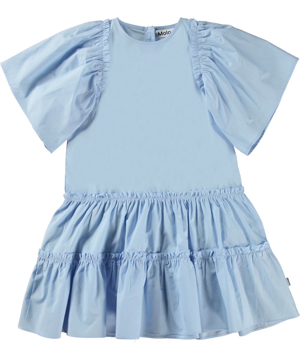 Cat - Windy - Light blue organic dress with sewn on ruffles