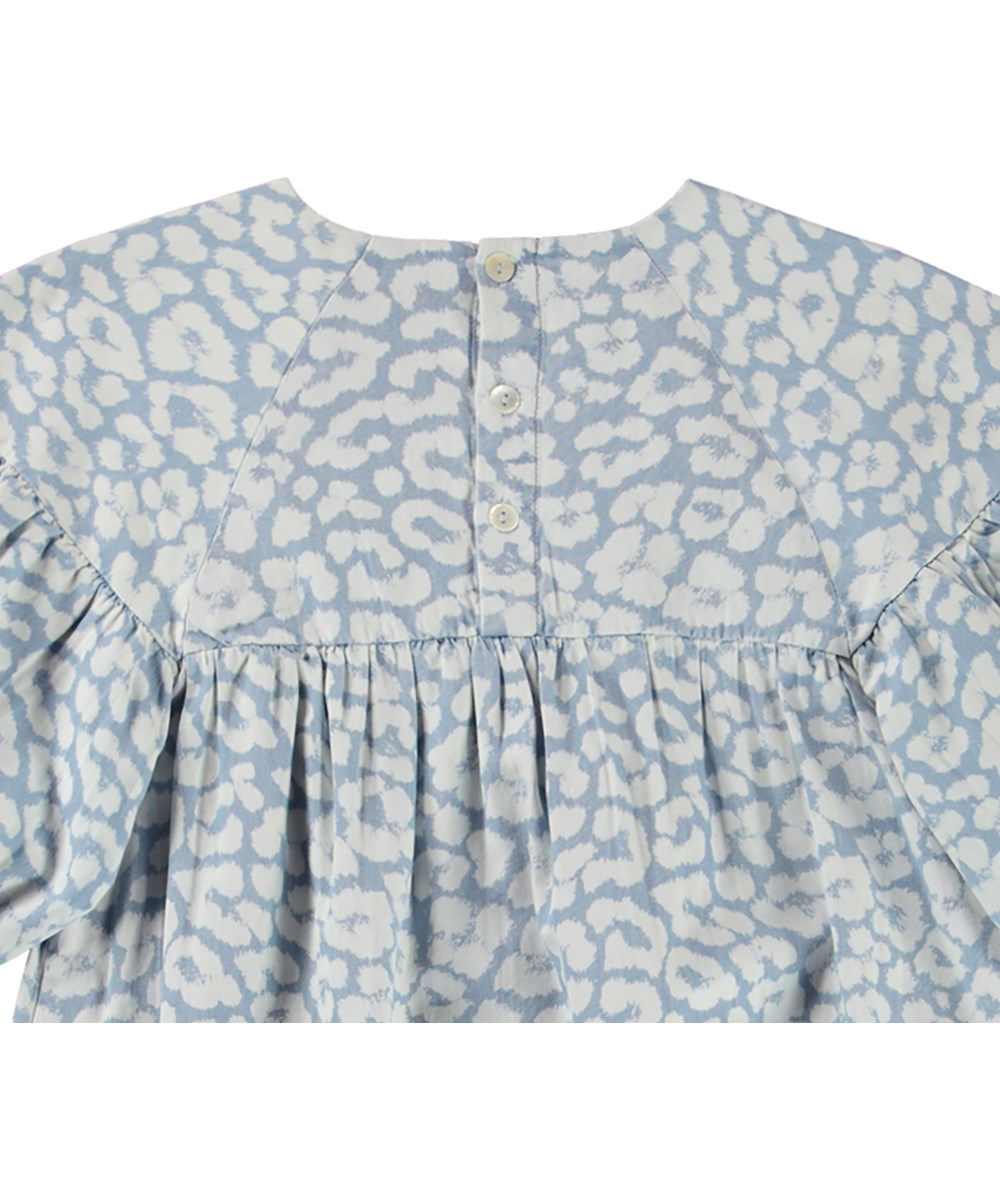 Catherine - Bleached Jaguar - Blue organic leopard dress