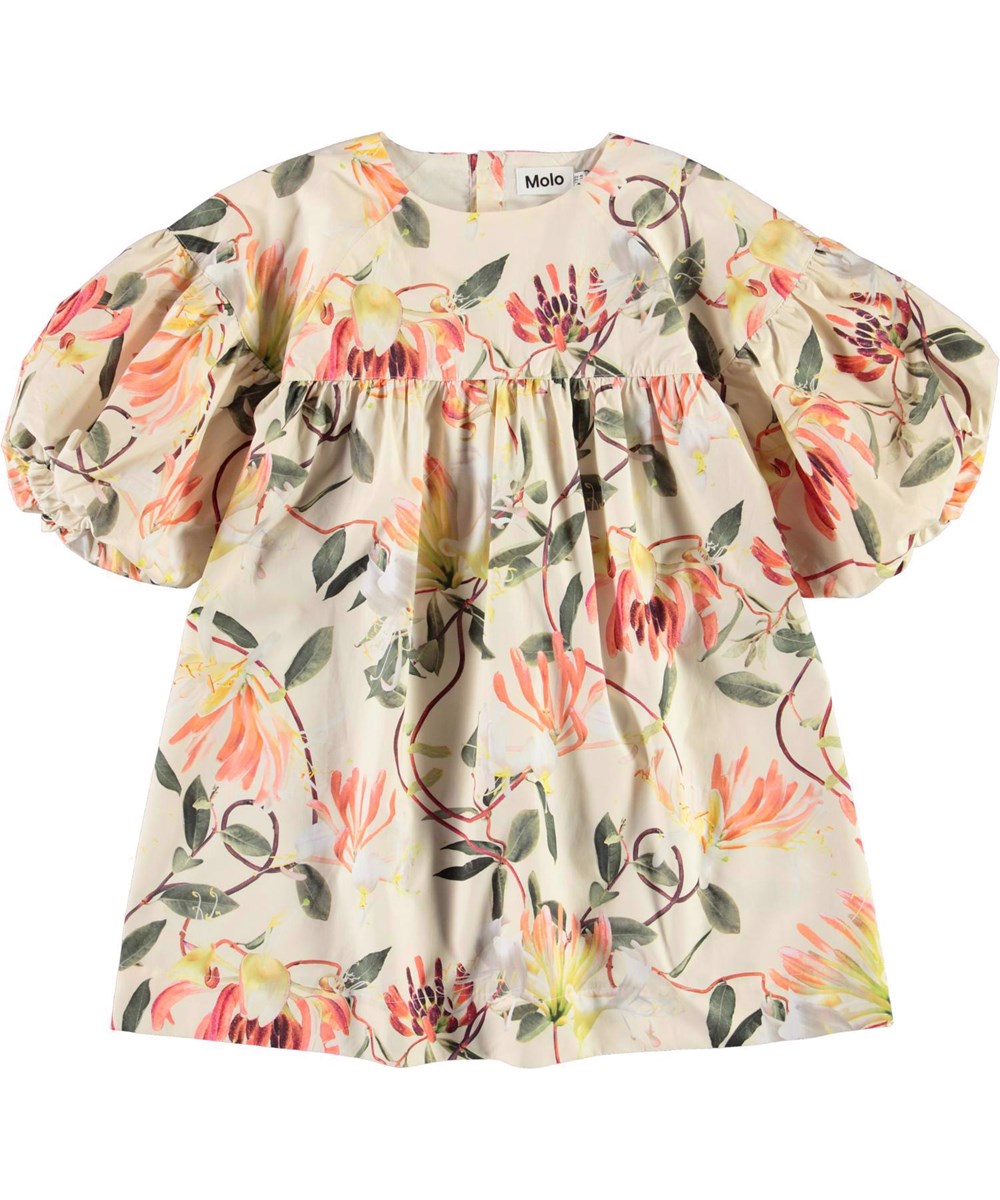 Catherine - Honeysuckle - Organic dress with flowers and balloon sleeves 