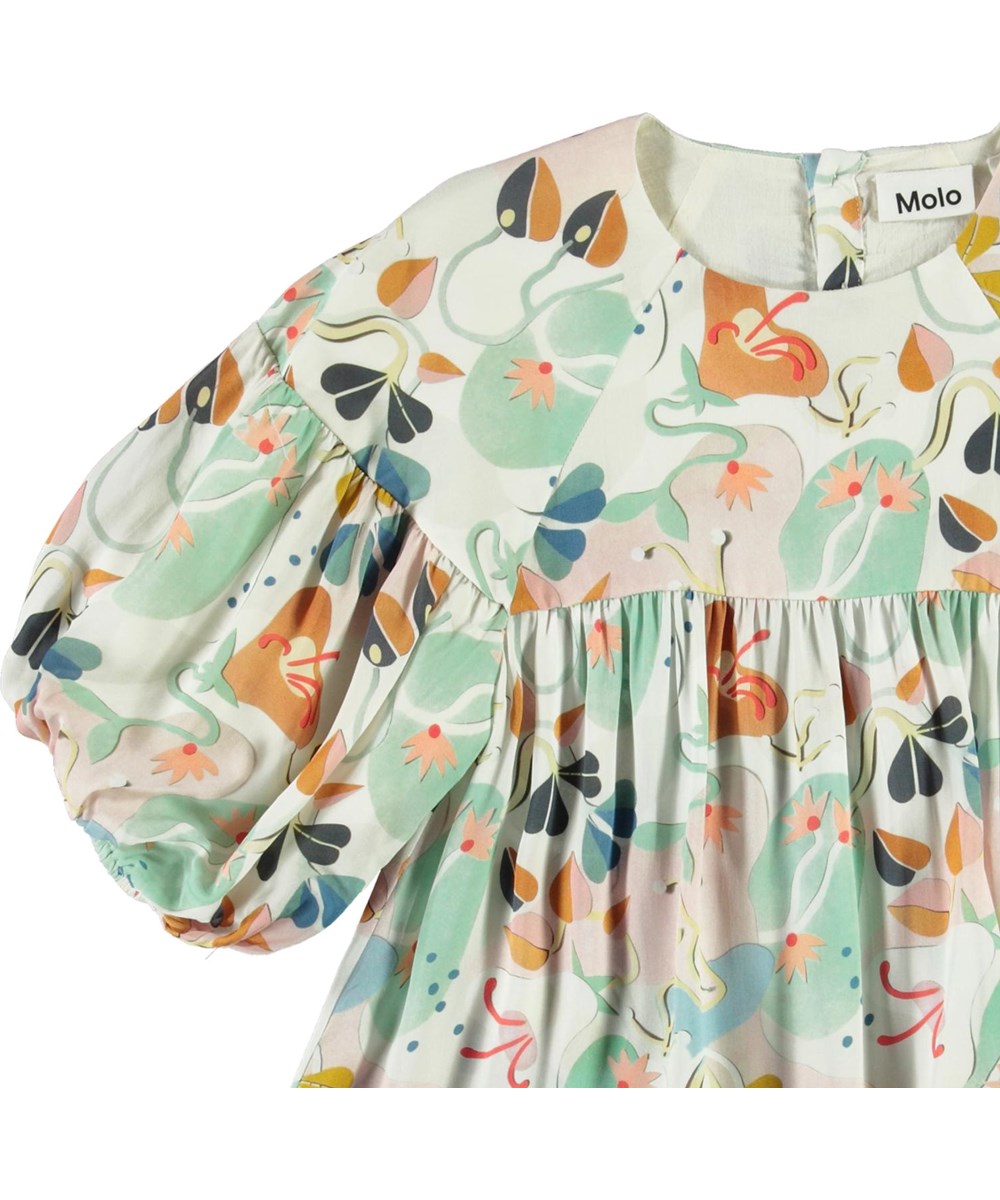 Catherine - Papercut Flowers - Pastel coloured dress with puff sleeves 