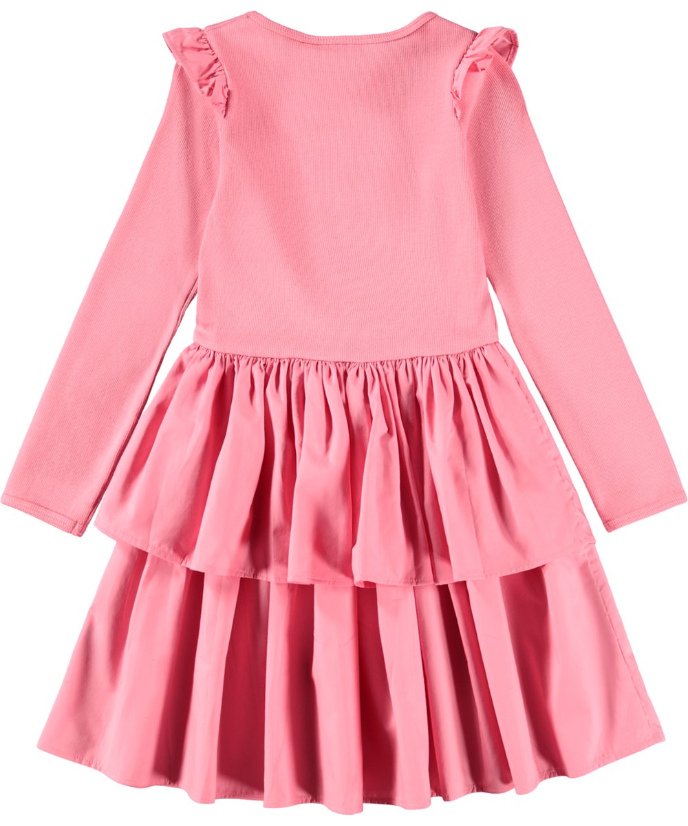 Cathi - Confetti - Long-sleeved pink dress for children made of organic cotton with skirt and a double-layer cotton poplin skirt.