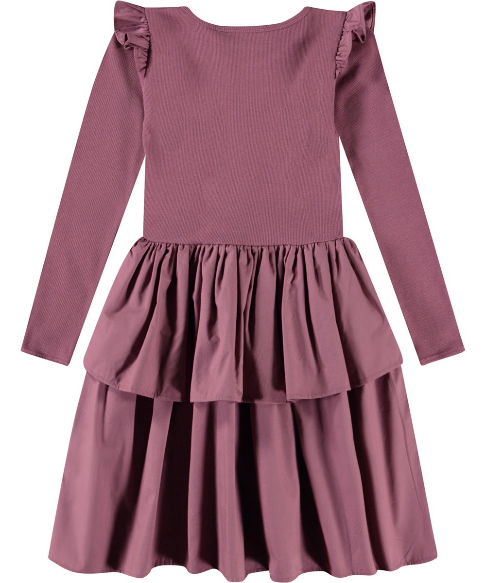 Cathi - Tulip - Long-sleeved purple dress for children in organic cotton with a snug ribbed jersey top.