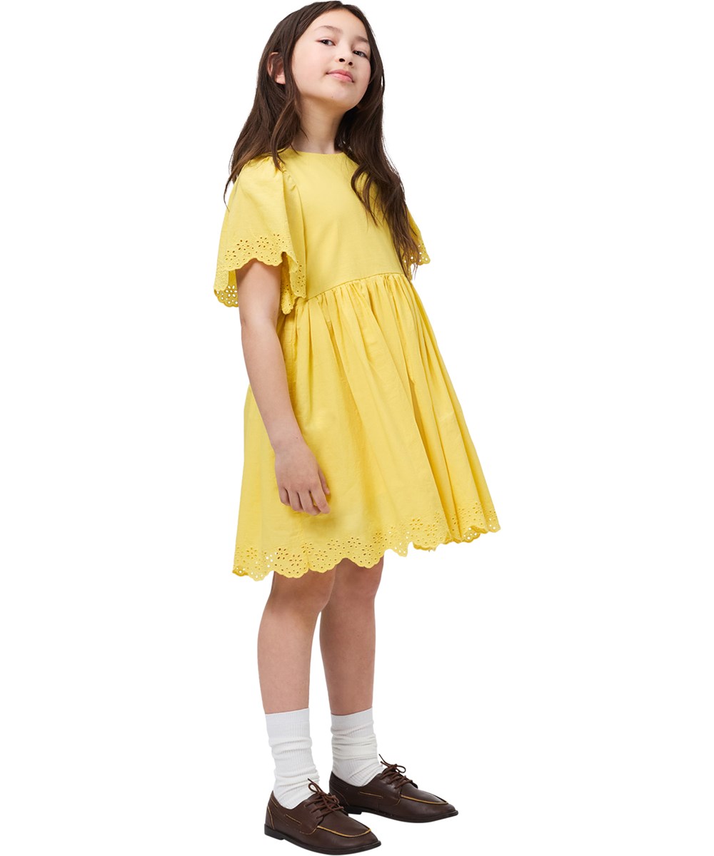Caya - Sunshine - Yellow dress for children made of organic cotton with broderie anglaise