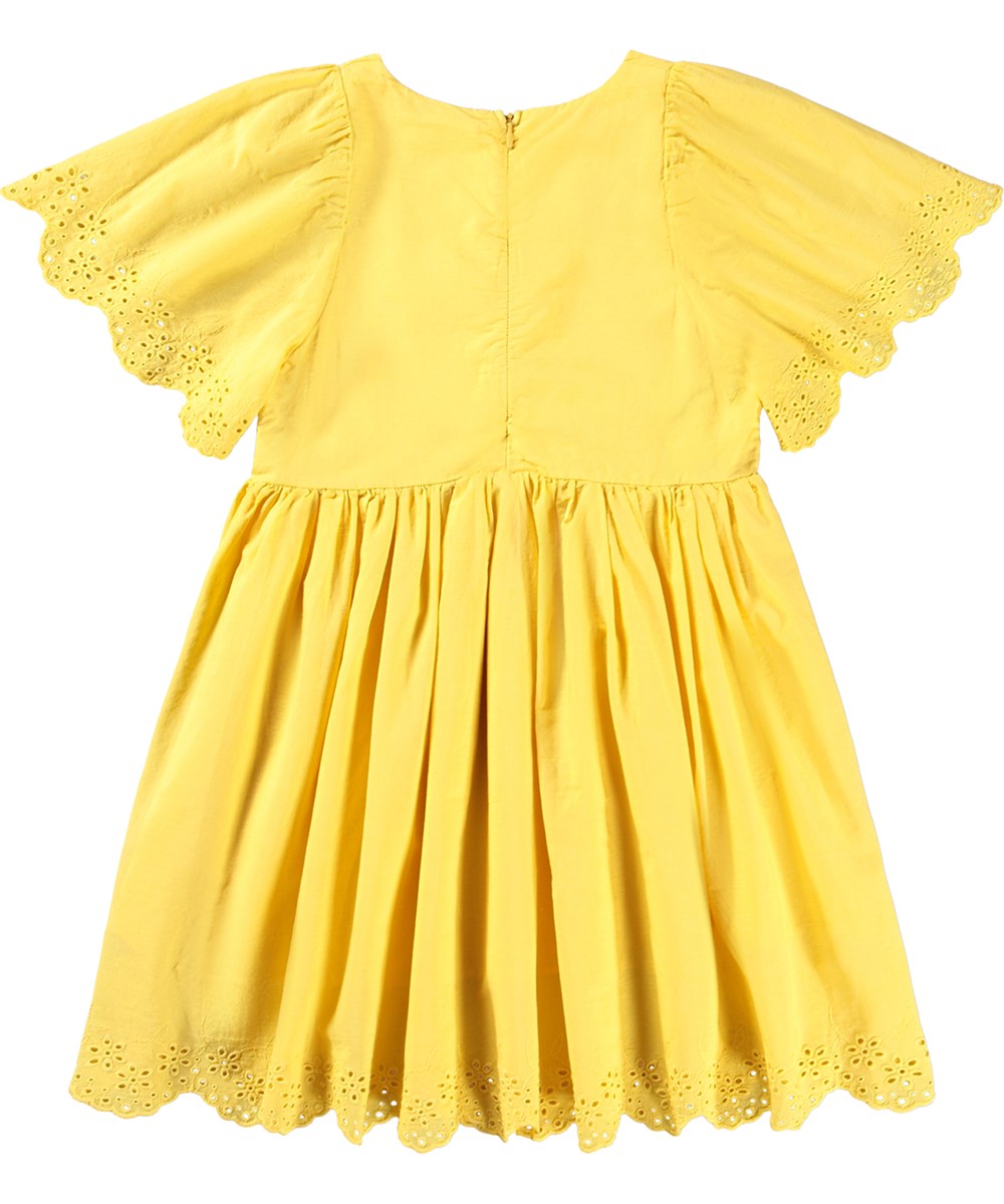Caya - Sunshine - Yellow dress for children made of organic cotton with broderie anglaise