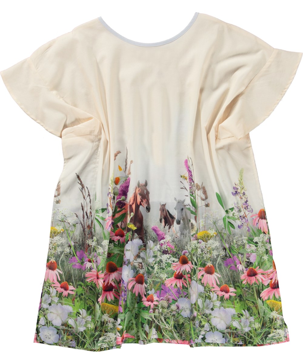 Cayla - Wild Horses - Light coloured tunic in organic cotton with horse print