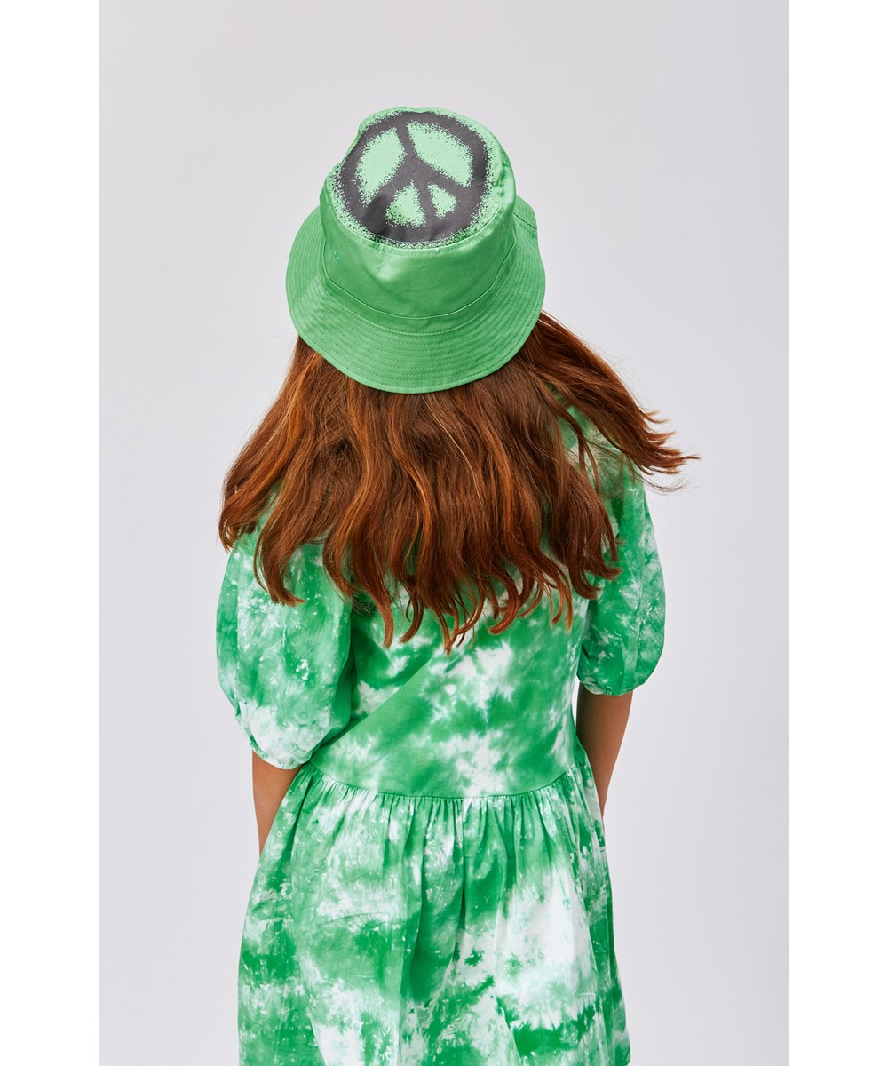 Cece - Fresh Tie Dye - Green and white tie-dye dress in organic cotton with puff sleeves