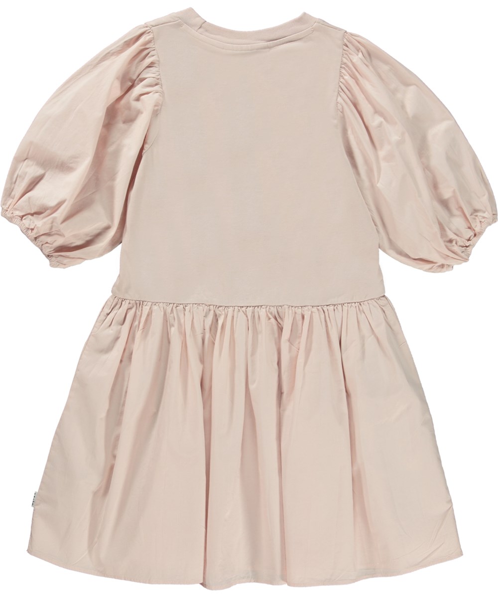 Cece - Powder - Light pink dress in organic cotton with puff sleeves